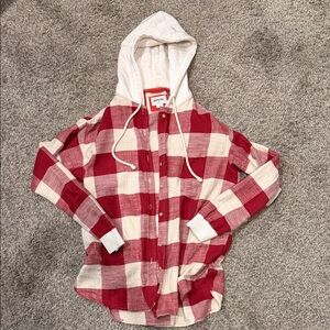 American Eagle Red and Cream Plaid Shirt